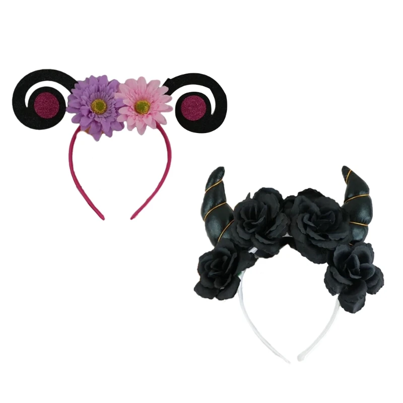 

M89E Delicate Halloween Ox Horn Hair Hoop Headbands Hair Bands Party Decoration for Girls and Womens Photo Props