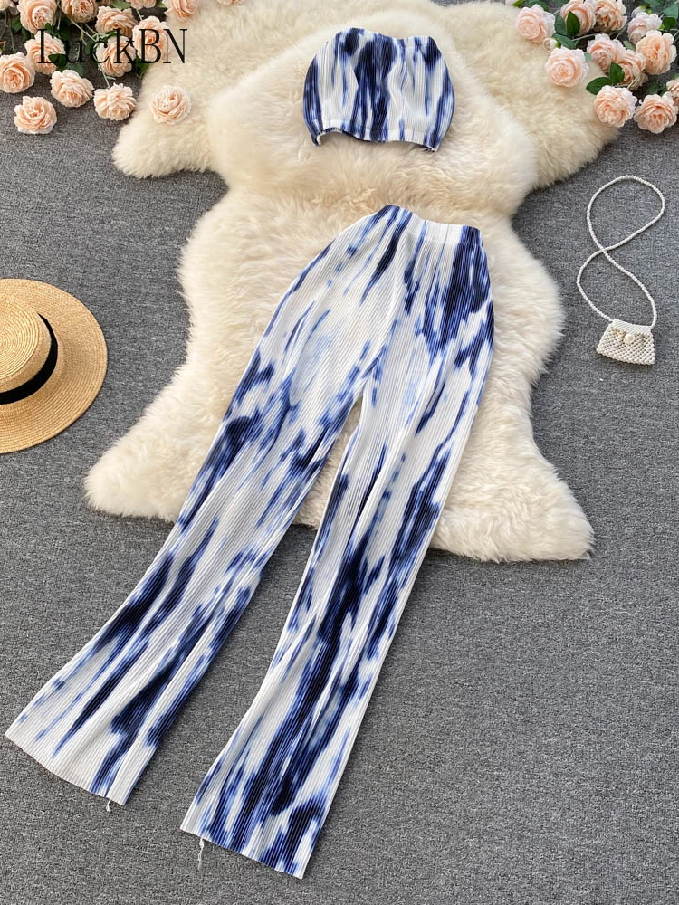 

Женский летний комплект из двух предметов, короткий топ с эластичным поясом и оборками, 2022