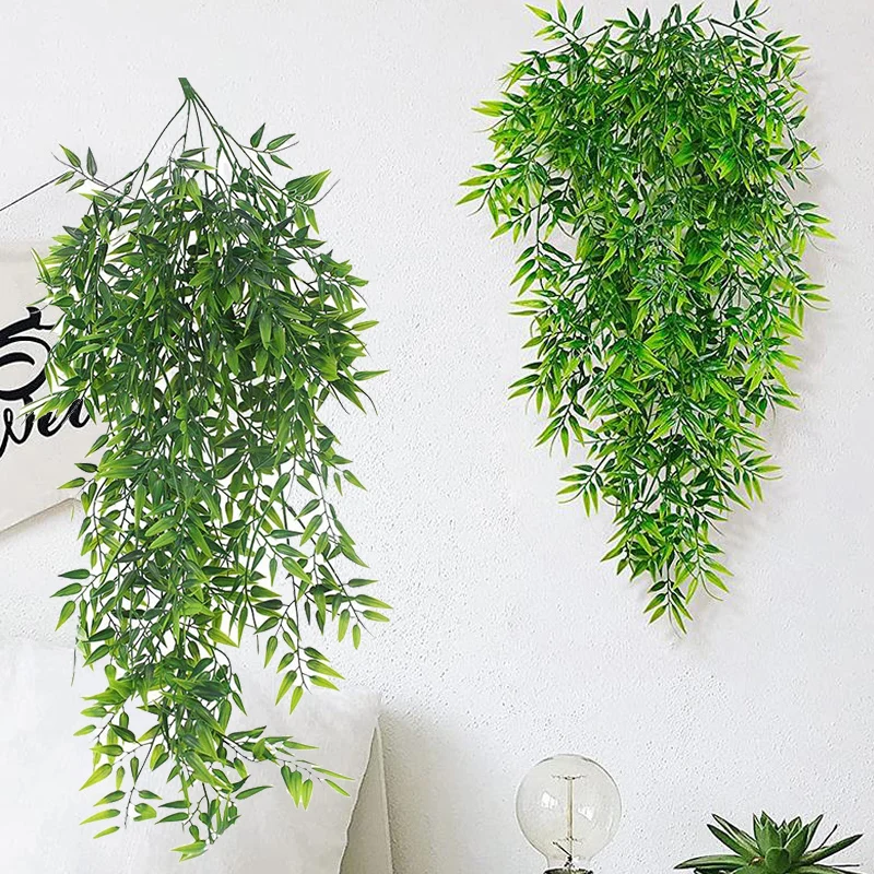 

85cm Hanging Artificial Plants Bamboo Faux Hanging Bamboo Leaves Weeping Drooping Plant for Outdoor Wall Waterproof Home Decor