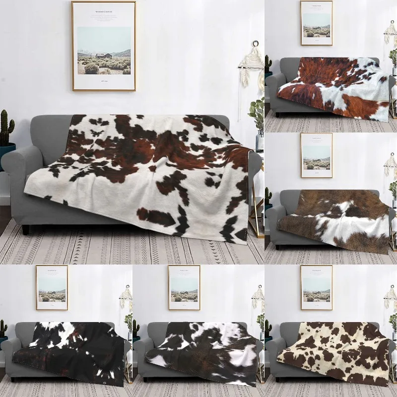

3D Print Faux Fur Modern Cowhide Texture Blankets Soft Flannel Animal Hide Pattern Skin Leather Throw Blanket for Sofa Home Bed