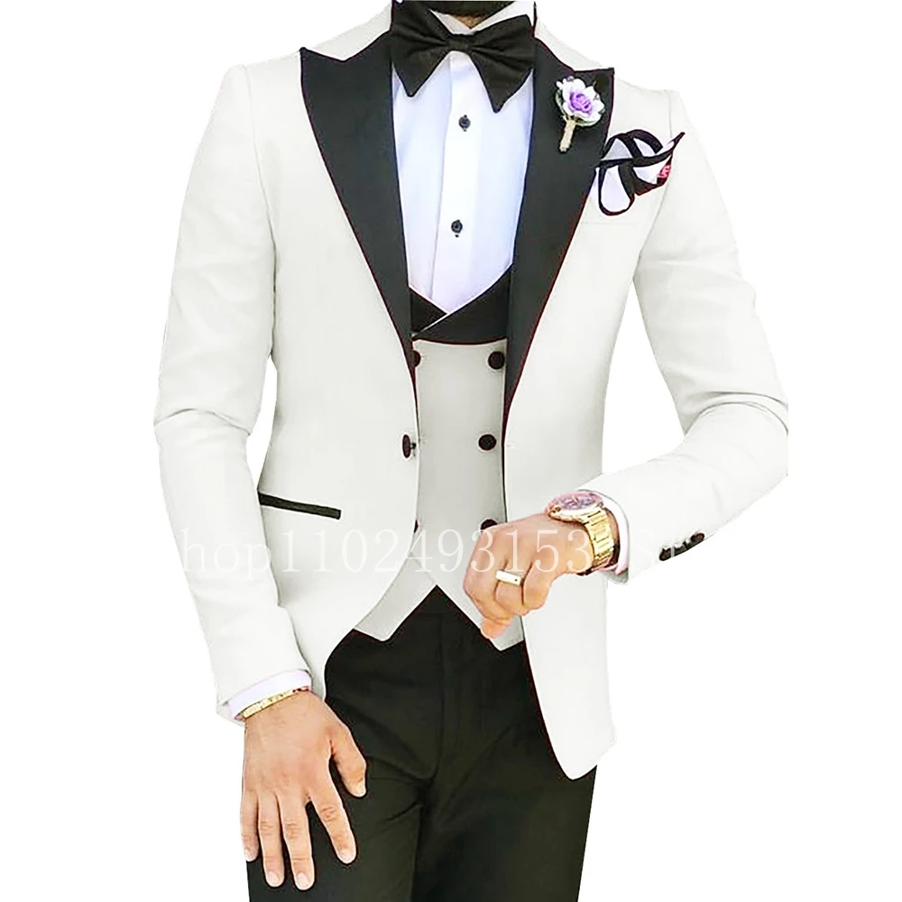 

2023 Latest Design Male Suits Slim Fit 3 Pieces Elegant Formal Business Best Men Groom Tuxedos (Blazer+Vest+Pants) Costume Homme