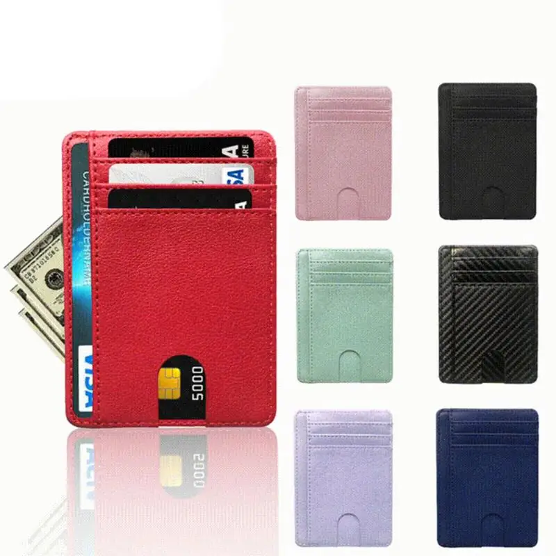 

Тонкий кошелек из искусственной кожи с RFID-блокировкой, кредитница, держатель для удостоверения личности, чехол для денег, противокражная сумка для мужчин и женщин