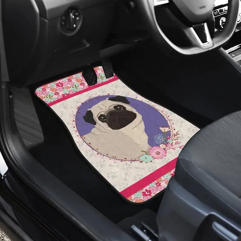

Pug Gift - Car Floor Mat, Car Accessory, Car Floor Protector, Floors Mat For Car, Pink Floral Car Floor Mat - PT10246