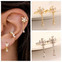 gold plated silver ear clip crystal flower clip earring for women no ear hole earring simple ear clip korean fashion jewelry