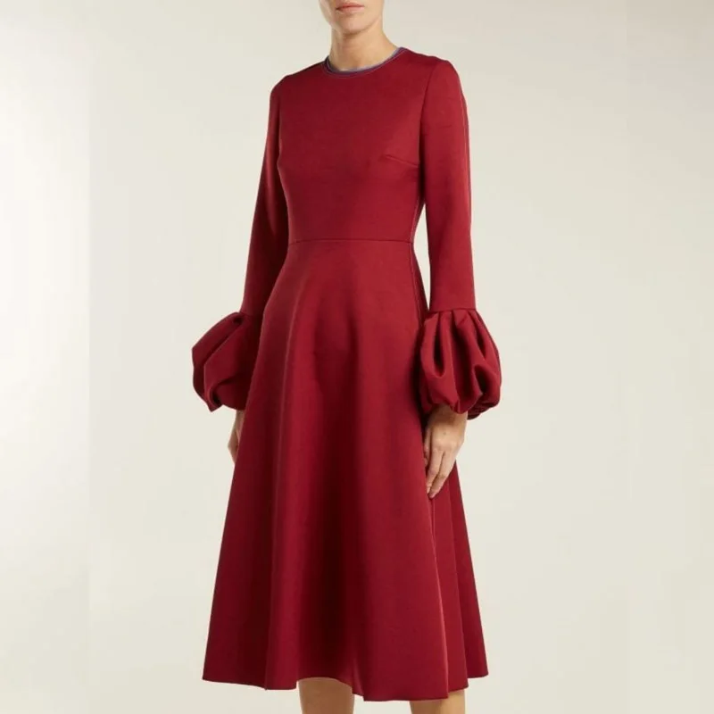 

Spring Casual Crew Neck A-Line Evening Dresses Simple Elegant Lantern Long Sleeve Boho Dress Women Solid Long Maxi Dress Vestido