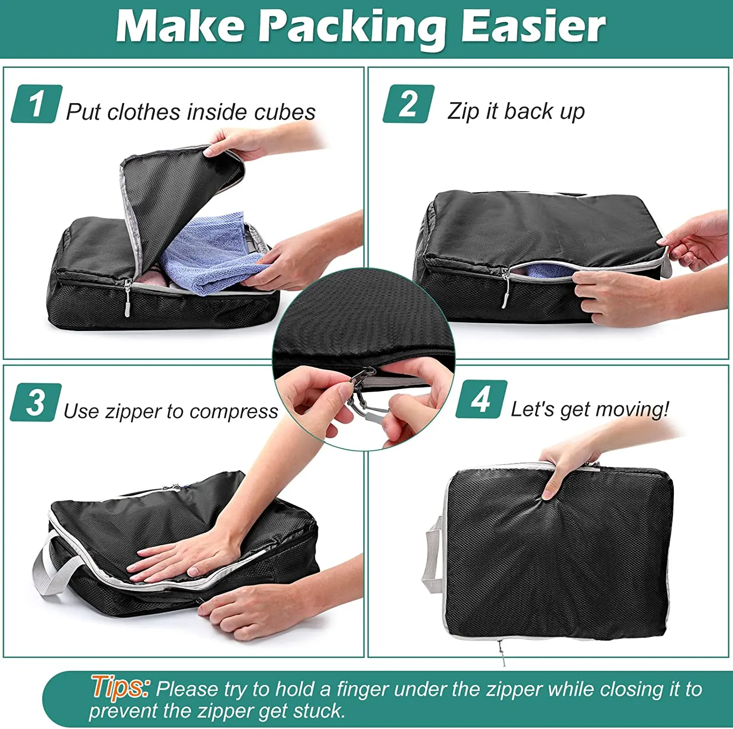 New Compressed Packing Cubes Travel Storage Organizer Set With Shoe Bag Mesh Visual Luggage Portable Lightweight Suitcase Bag