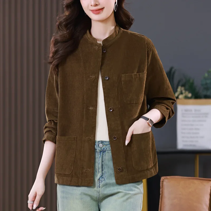 Вельветовая куртка женская укороченная весна-осень 2023 новый свободный крой