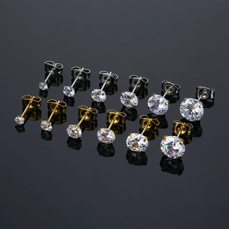 

Серьги-гвоздики из нержавеющей стали 316L с фианитом, 18 К, 1 шт.