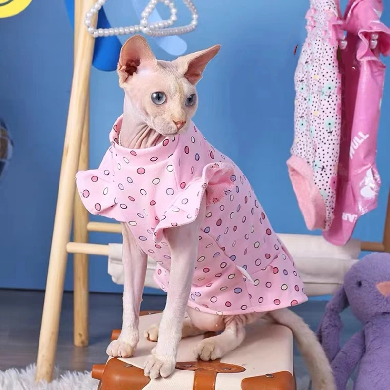 

Cotton Sphinx Cat Hoodies Thin Kittens Clothes With Sleeves Elastic Dress For Sphynx Summer Autumn Spring Cute Shirt Skirt Devon