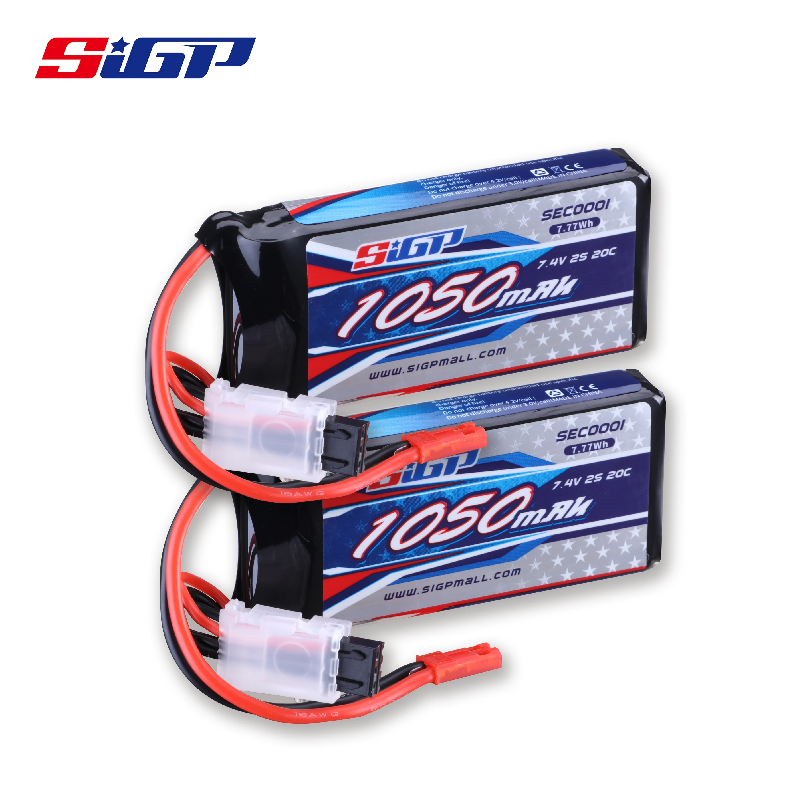 

SIGP 2S Lipo Battery 1050mAh 7.4V 20C Soft Pack with JST Plug for RC Airplane Quadcopter Helicopter Drone FPV Racing Hobby 2Pack