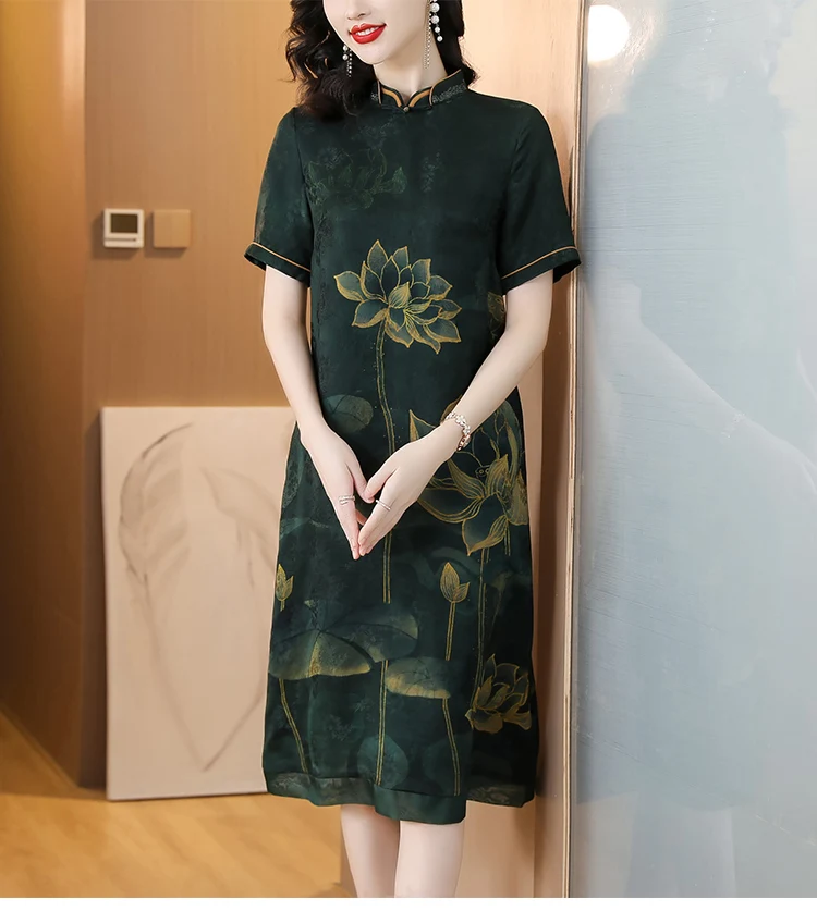 Новинка 2023 модное шелковое платье с принтом женское летнее универсальное