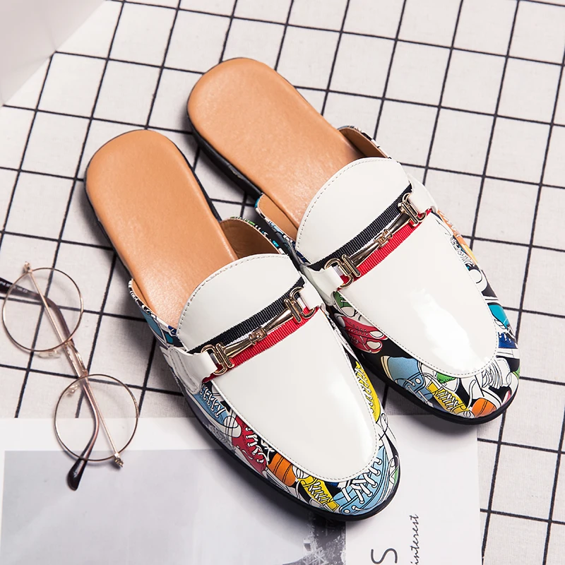 

Summer White Half Drag Loafers Slip on Classic Luxury Brand Men Shoes Casual Men's Men's Leather Comfortable Soft Sole Slippers