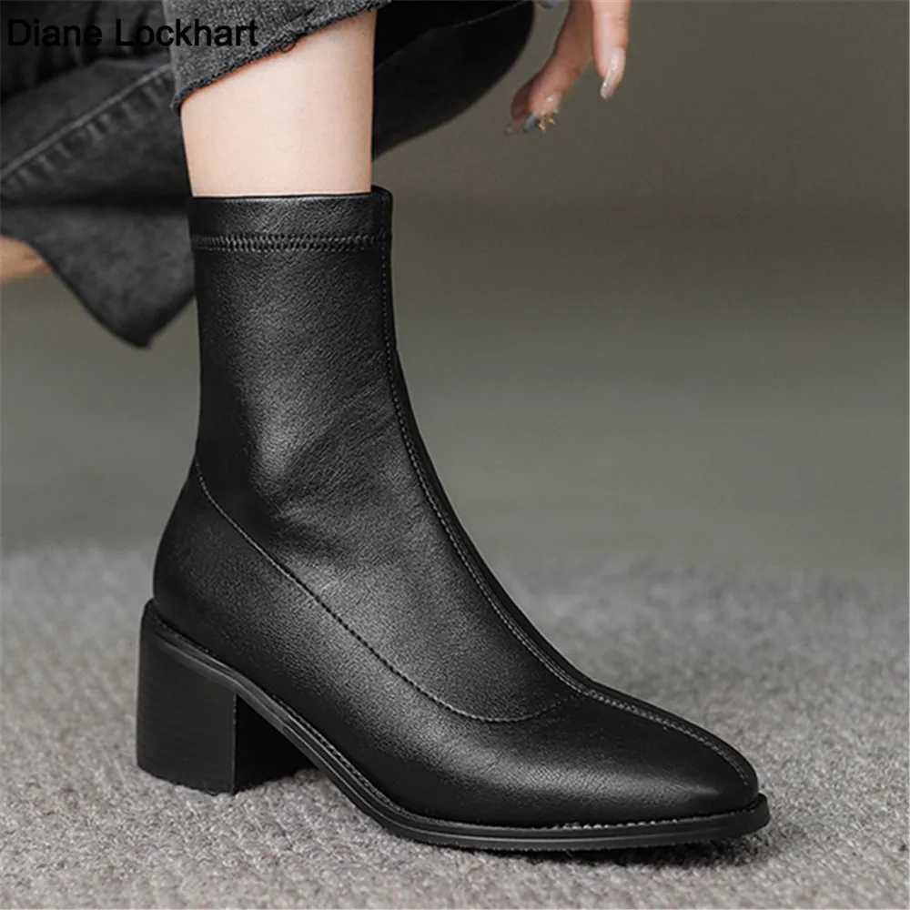 

Women Ankle Boots Ladies Shoes Slip On Mid Calf Boots Platform Soft PU Leather Chelsea Boot Footwear Woman Fashion Autumn Winter