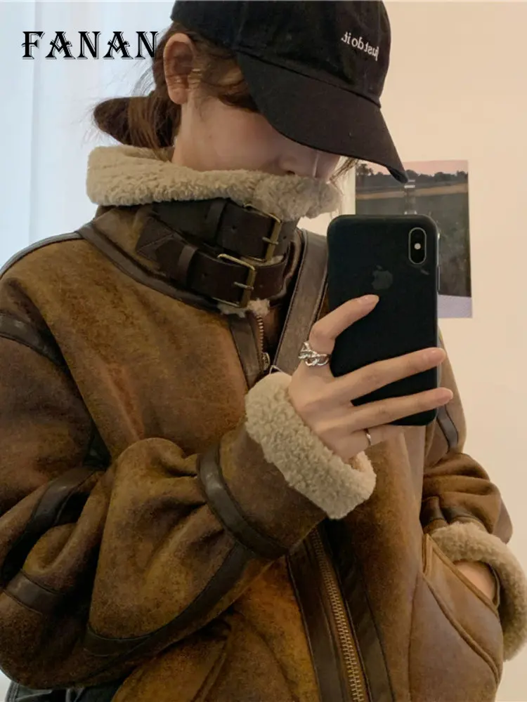 

Women Warm Thick Coats Winter Fashion Long Sleeve Lamb Wool Jackets Oversized Korean Casual Faux Fur Fleece Female Chic Outwear
