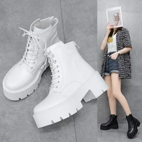 2022 autumn new ankle boots women real leather thick bottom fashion lace up low tube boots all match british style short boots