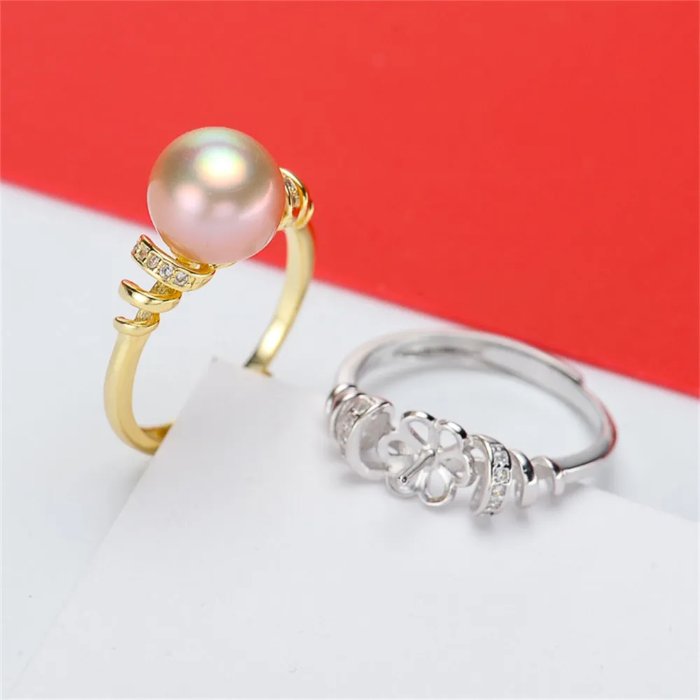 

DIY Pearl Accessories S925 Silver Exquisite Pearl Ring with Adjustable Empty Holder for 7-9mm Beads