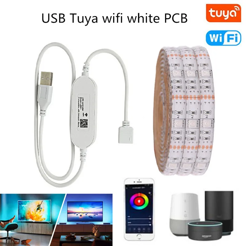 

5M Tuya Wifi Usb Led Strip 5v Rgb Flexible Led Light SMD 5050 for HDTV TV Backlight Lights Strips IP20 Not Waterproof Neon Lamp