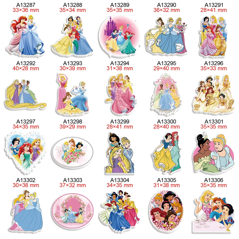 

Acrylic Disney Princess Designs Resin Planar Flatback Printed Cabochon for DIY Bows Party Craft Supplies Handmade