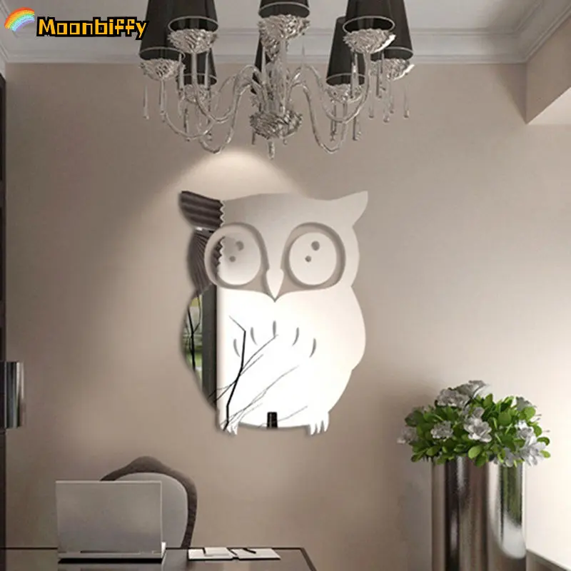 3D Design Decorative Mirrors Owl Wall Stickers  Aesthetic Room Decor Mirror Stickers For Living Room Home Espejos Decorativos