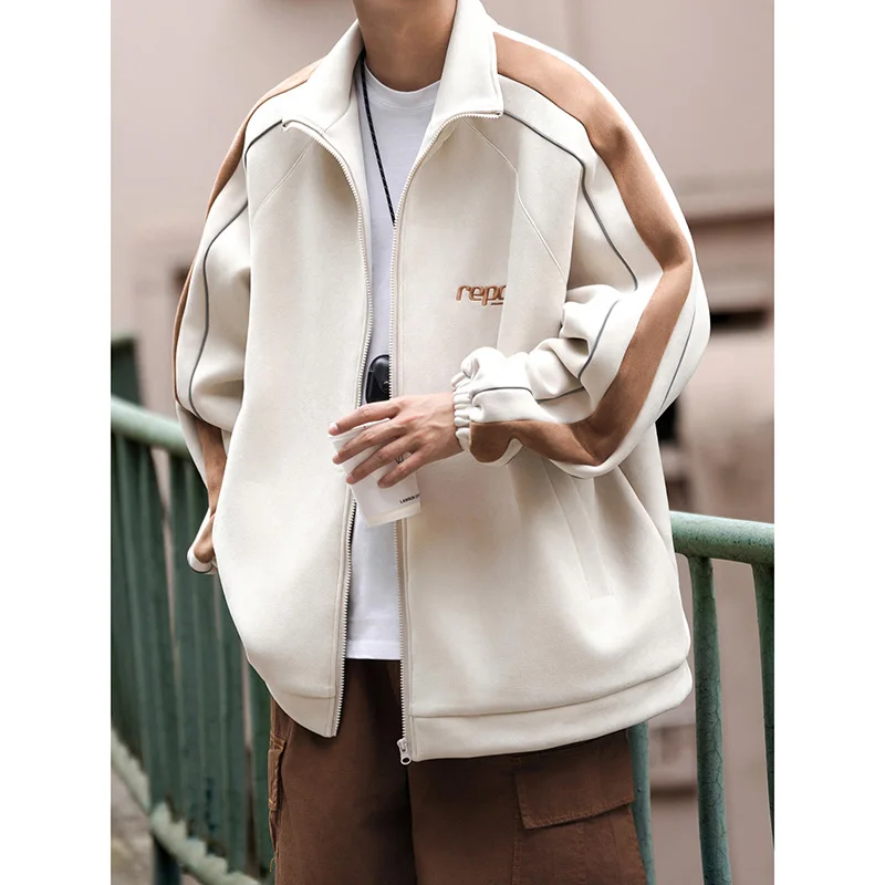 Men's Jacket 2023 Spring and Autumn New Standing Collar Coat Loose Deer Fur Casual Coat Men's Large 5XL Jacket