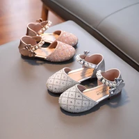 little girls pu 2022 children sandals summer solid with rhinestone fashion princess soft toes covered kids fashion pearls shoes