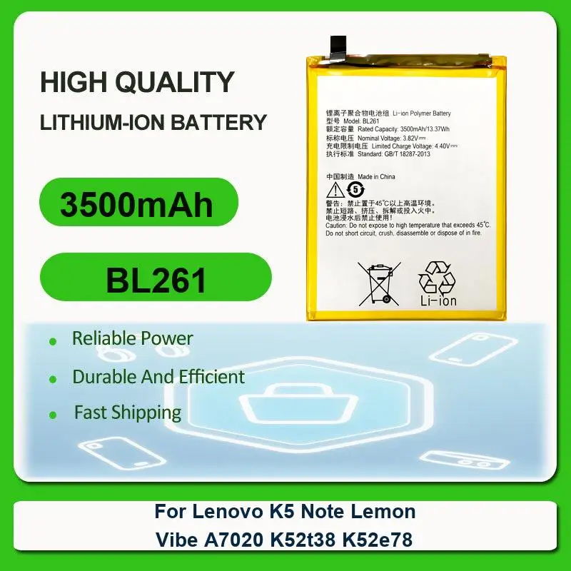 Фото Аккумулятор для Lenovo K5 Note, Lemon Vibe A7020, K52t38, K52e78, A5, L18011, L18021, Z5 Pro (не подходит для GT), S5, K520, K520T, Lemeng X3, C50, C70 №4