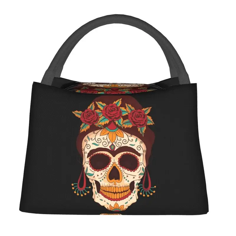 

Woman Sugar Skull With Flowers Insulated Lunch Bags for School Office Day Of The Dead Resuable Cooler Thermal Bento Box Women