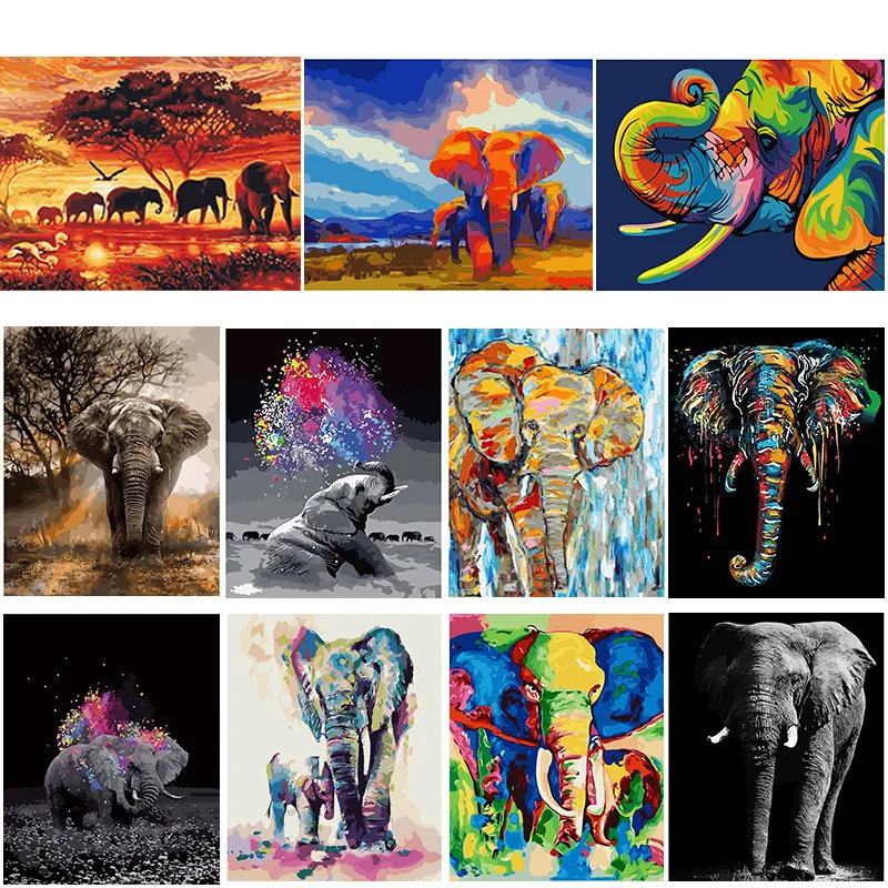 

40x50cm Oil Painting By Numbers Elephant Drawing On Canvas Acrylic HandPainted By Numbers Animals Coloring Picture Home Decor