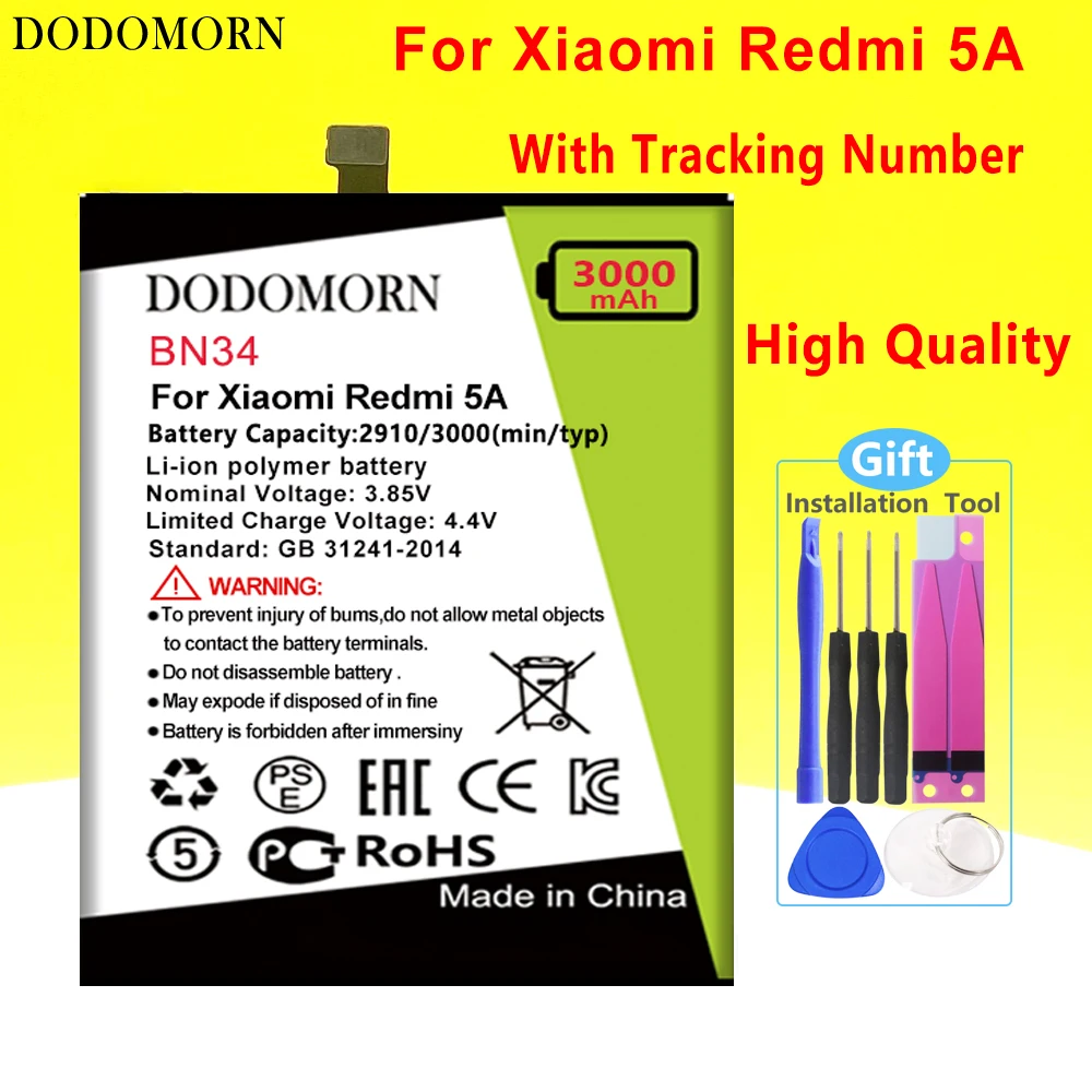 

DODOMORN BN34 Battery For Xiaomi Redmi 5A 5.0" Phone High Quality+Tracking Number