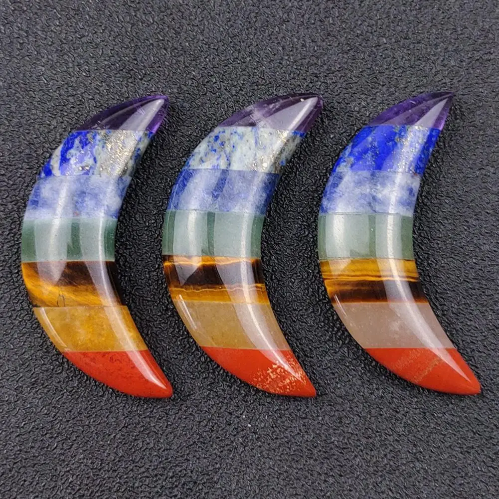 

Natural 7 Color Crystal Gem Crescent Carving Seven Chakras Moon Healing Stone Pendant Women's Necklace Jewelry Healing Crystals