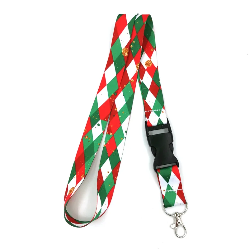 

Christmas Ribbon Pattern Lanyard Keys Phone Holder Funny Neck Strap With Keyring ID Card DIY Animal webbings ribbons Hang