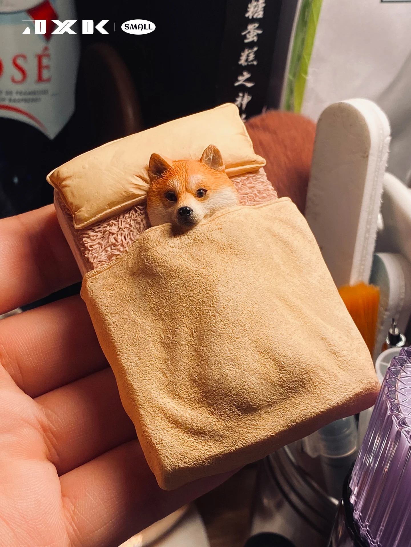 

Cute Japanese Shiba Inu 3D Model Sleeping In Bed Cute Mini Animal Figure Realistic Dog Toy For Adults Kids Gift
