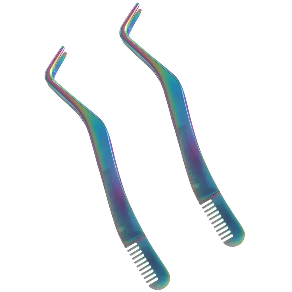 

2 Pcs Eyelash Tweezers Comb Eyebrow Women Professional Precision Stainless Steel Applicator Tool Beauty Accessories Extension