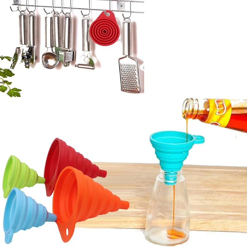 

1pcs Mini Silicone Easy Storage Folding Funnel Separation Silicone Wine Oil Spill Funnel Kitchen Gadgets Filter Funnel Set