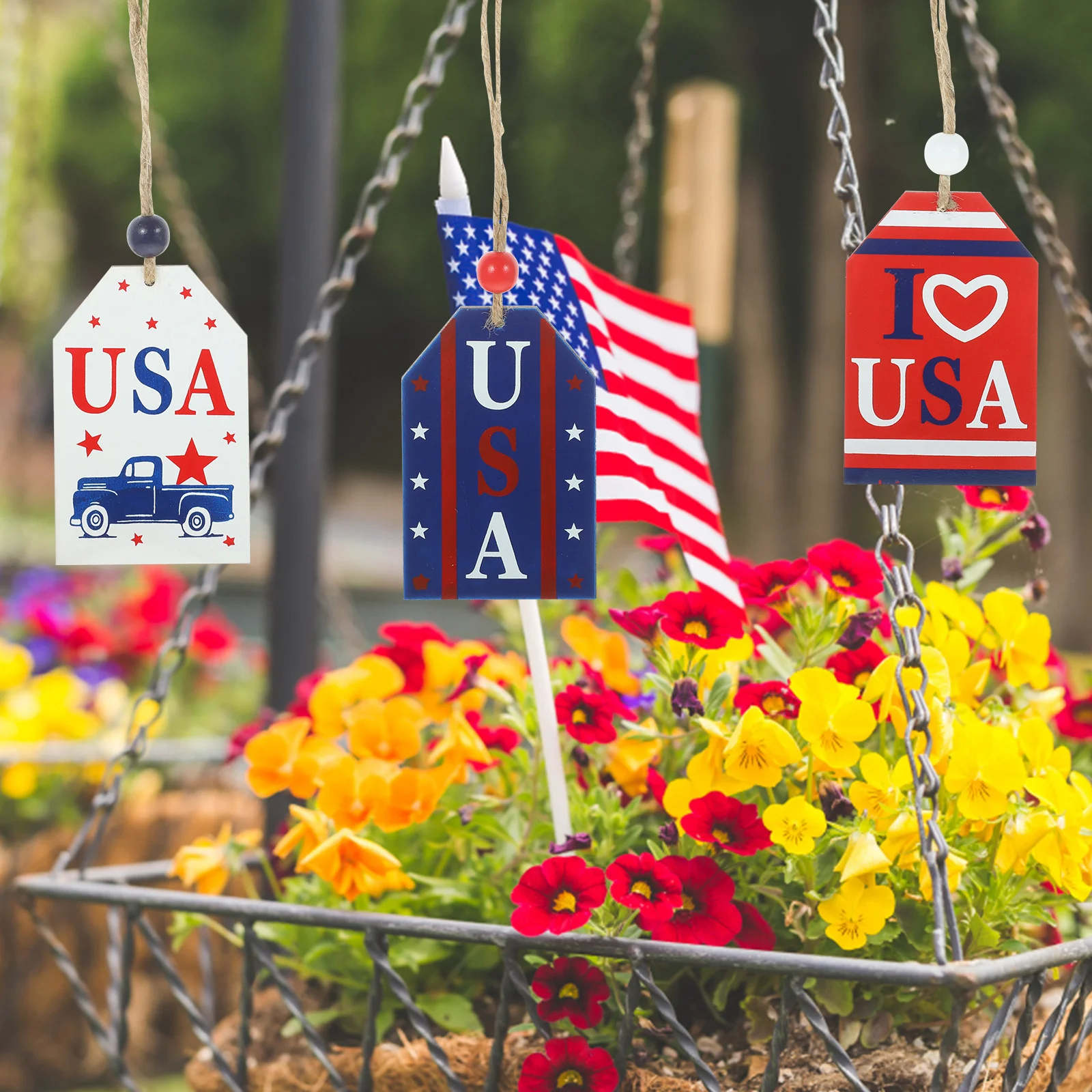 

3Pcs Independence Day Hanging 4th Of July Patriotic Patriotic Hanging Sign Wooden Usa Hanging Plaque Fourth Of July Sign
