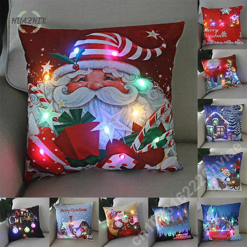 

LED Christmas Pillowcase Merry Santa Claus Light Cushion Cover Lighting Pillow Covers Home New Year Party Festivals Decoration