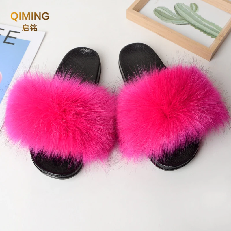 Summer Faux Fur Slippers Fuzzy Fur Slides For Women Fluffy Sandals Indoor Outdoor Ladies Shoes Woman Slipper Furry Flip Flops