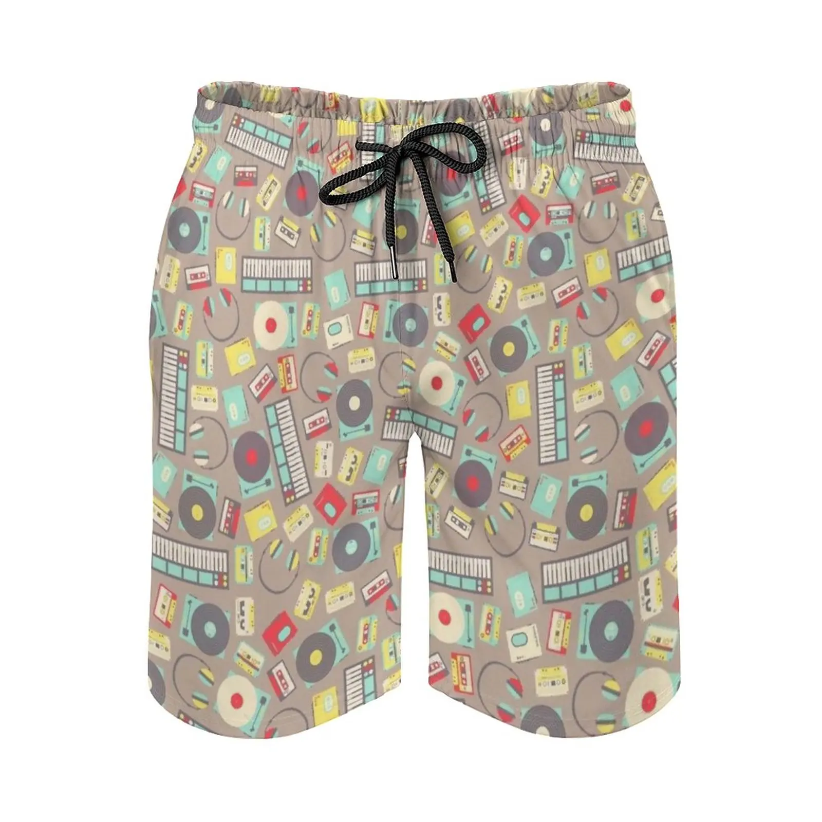 

Retro Music Collection Men's Swim Trunks Quick Dry Volley Beach Shorts With Pockets For Men's Music Vinyl Disc Disc Vinyl Retro