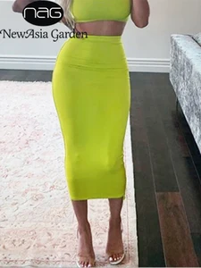 NewAsia Garden обтягивающая юбка-карандаш средней длины, двухслойная сексуальная Длинная юбка с высокой талией, осенние модные вечерние уличные повседневные женские юбки