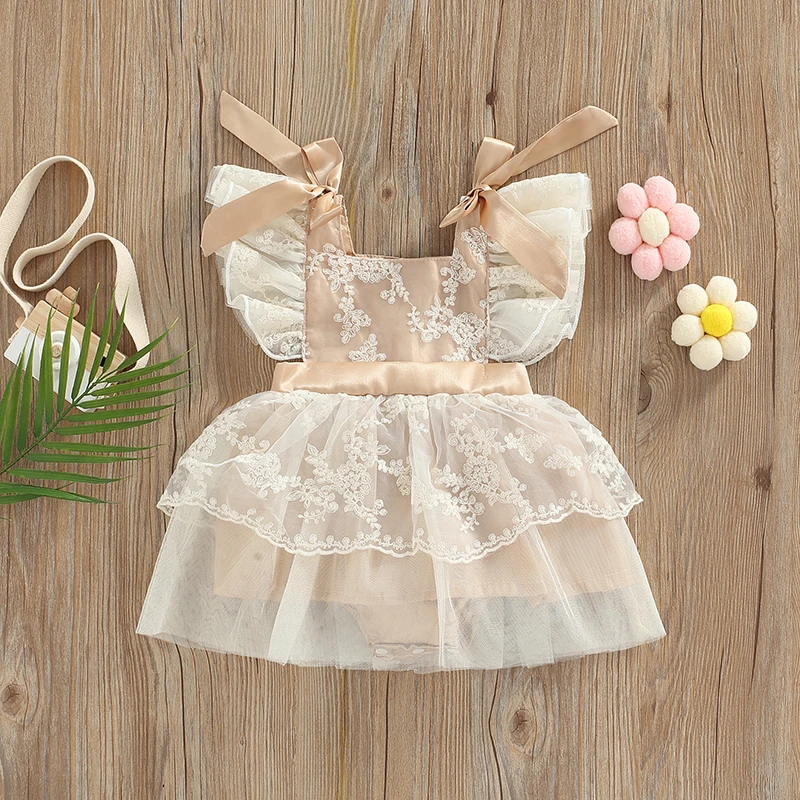 

Newborn Baby Clothes Girls Summer Romper Dress Ruffle Sleeve Floral Embroidery Tutu Skirt Jumpsuit Children's Clothing