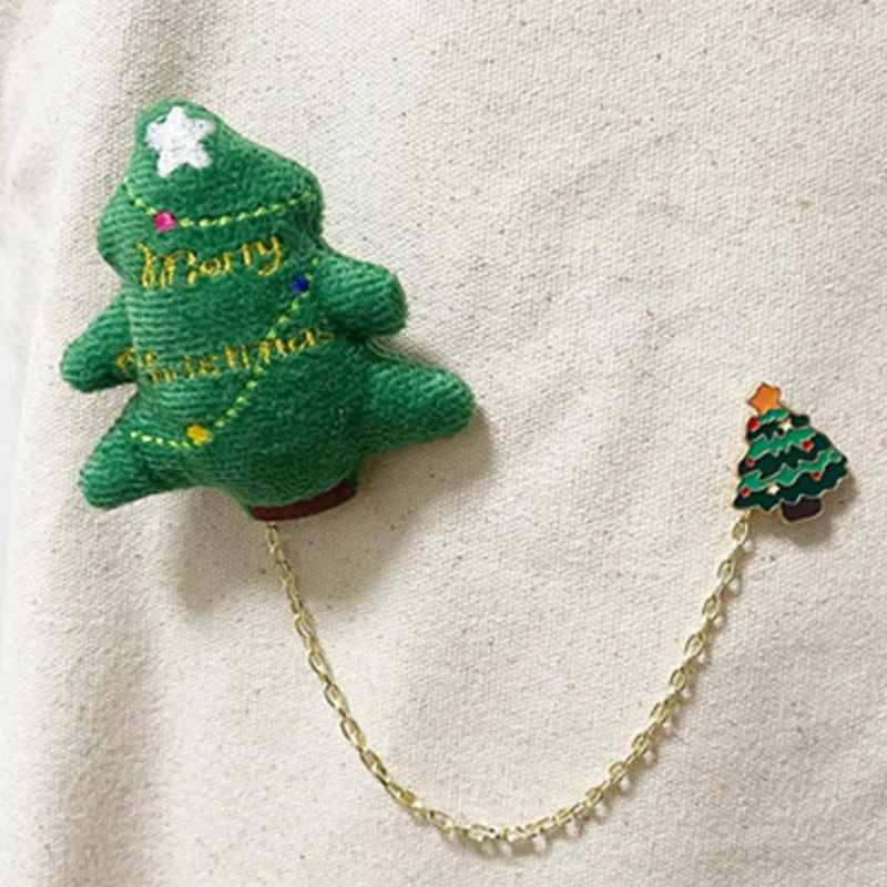 Мультяшная Рождественская елка снеговик кукла Лось плюшевая брошь-цепочка