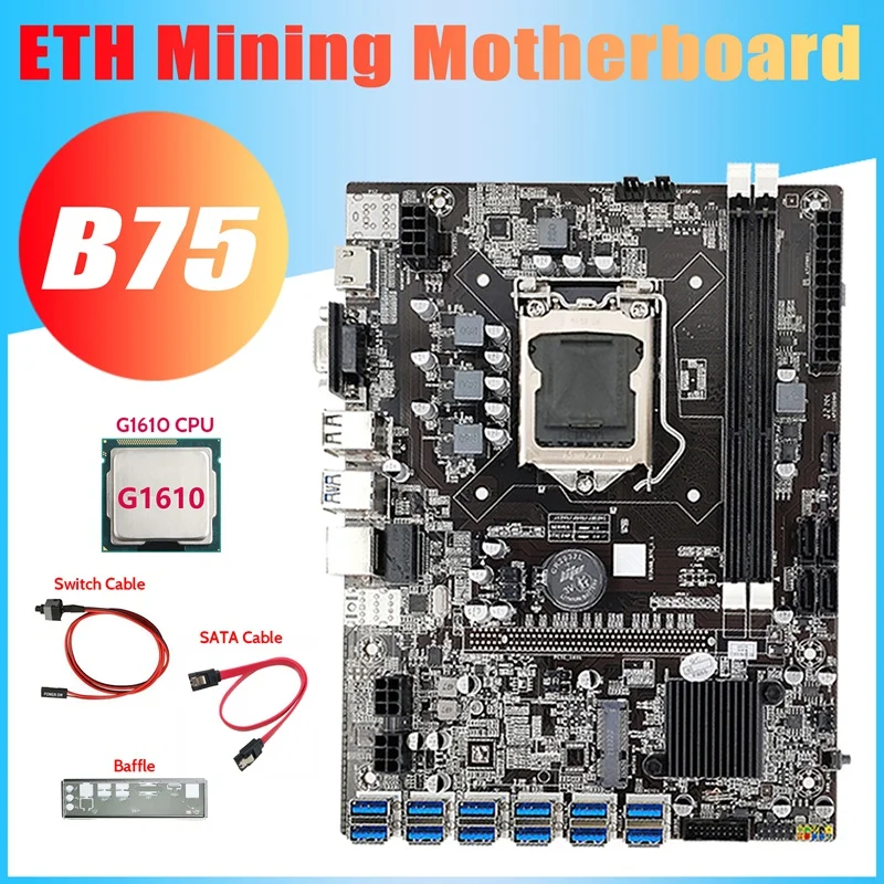 

Материнская плата для майнинга B75 12USB BTC + процессор G1610 + кабель SATA + кабель переключателя + перегородка 12XUSB3.0 B75 ETH материнская плата для майнин...