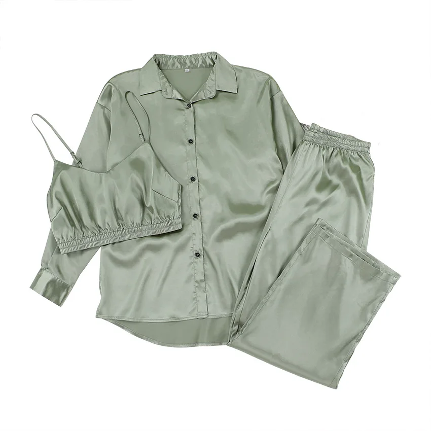 Ladies Silk Satin Sleeping Pyjamas Femme Home Women Winter Women 3 Pieces Sleepwear Pyjama Set Night Pajama