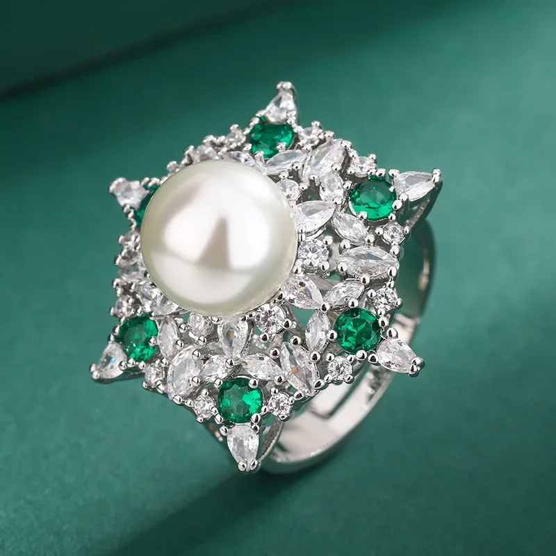 Изумрудный Кристалл таитянский жемчуг Подсолнух регулируемое кольцо ожерелье с