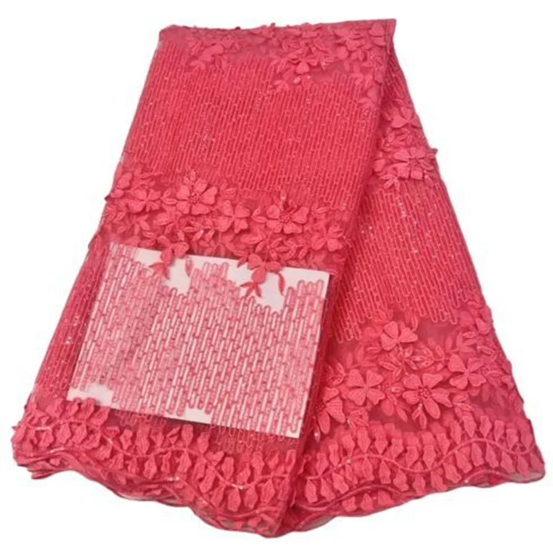 

Мягкая розовая африканская Кружевная Ткань 5 ярдов Высокое качество 2023 желтые Французские тюлевые кружева нигерийские женские свадебные ткани с 3D блестками