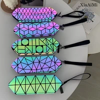 luminous geometric laser cosmetic bag large capacity portable octagonal bag for girls reflective fashion coin purse