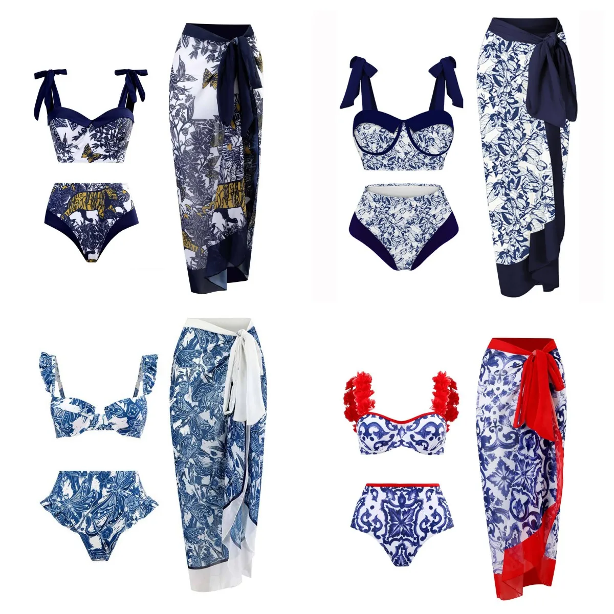 Винтажный женский слитный купальник и юбка зеленая купальная одежда Синяя