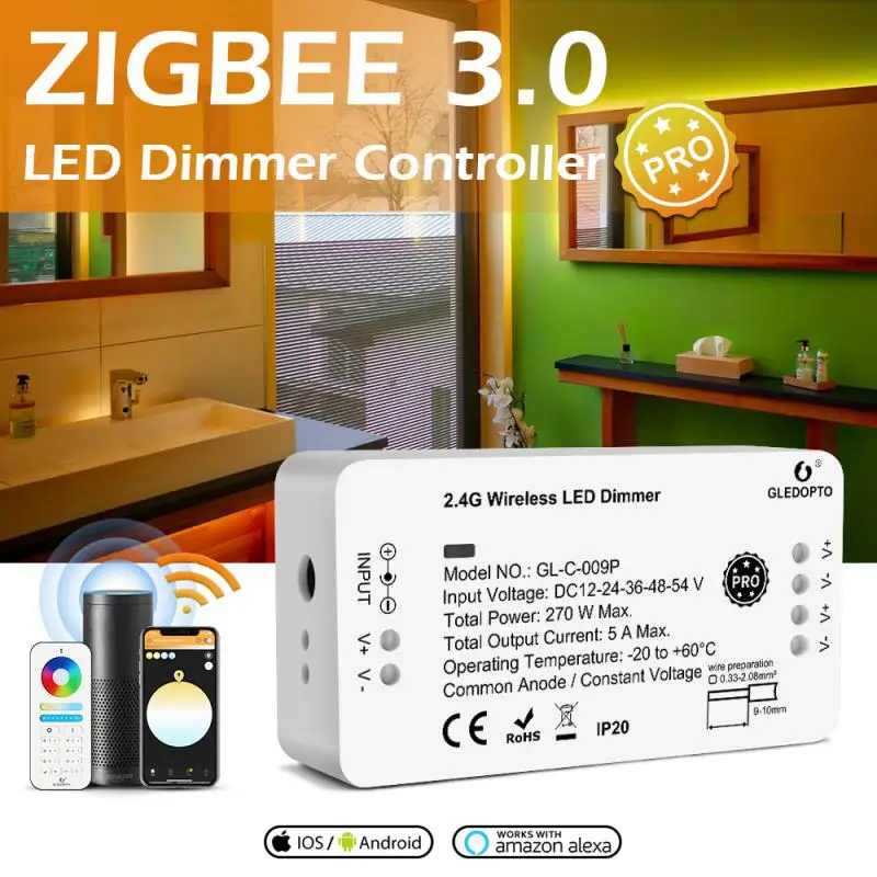 

GLEDOPTO DC12-24V RGB+CCT/rgbw Zigbee Smart LED Strip Controller Voice Control Work With Echo Plus SmartThings ZIGBEE 3.0 HUB