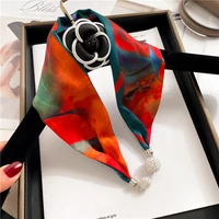 fashion silk scarf women chain necklace magnetic scarves luxury design small neckerchief ribbon hair bands headband new scarves