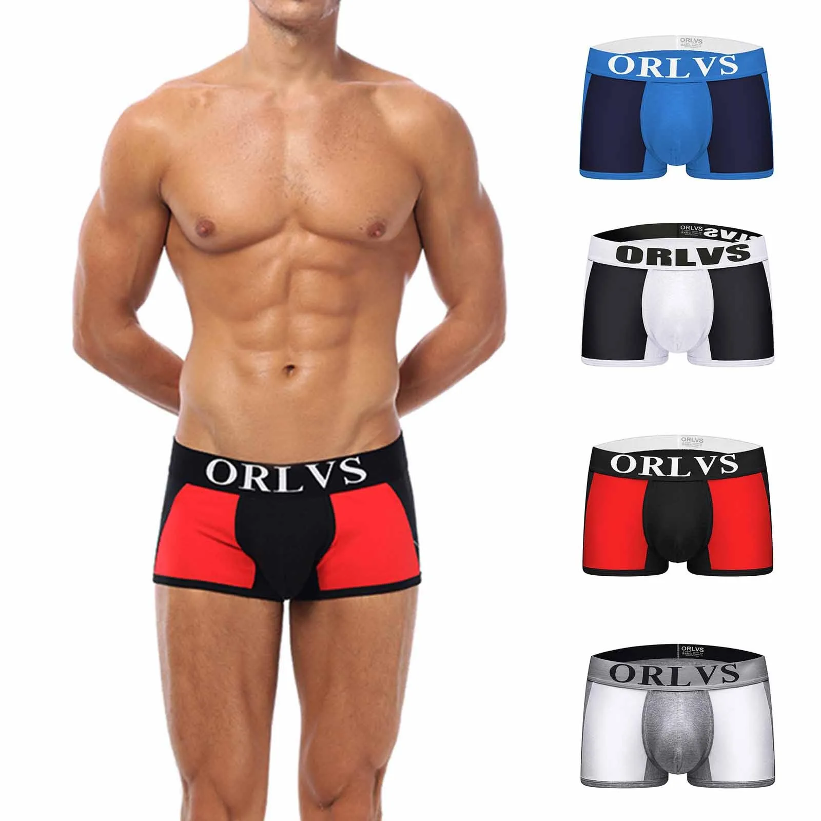

Men's Boxers Colorblock Mesh Mid Waist U Bag Comfortable Panties Sexy Breathable Hip Lift Knickers Underwear Мужские Трусы